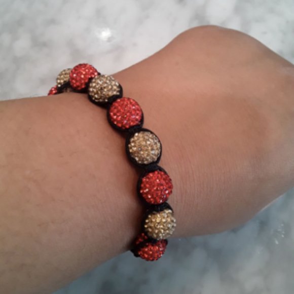 Red & gold rhinestone sphere bracelet - Picture 2 of 6